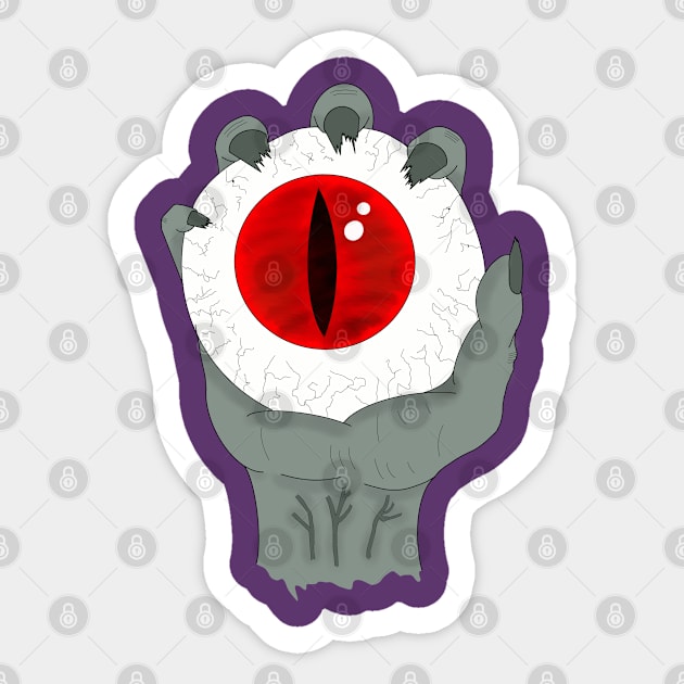 Zombie Hand Holding Red Eye Sticker by PageOneDesign